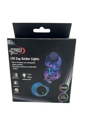 LED Cup Holder Lights for Car 2pcs, Rechargeable, 7 Color-Changing Halo